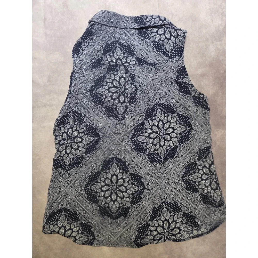 Soho New York & Company Womens Blouse Multicolor Paisley Sleeveless Zip L